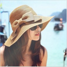 Summer Mujer Khaki Folding Beach Cap Wide Brim Bowknot Floppy Straw Sun Hat 363028067050 eb-55361857
